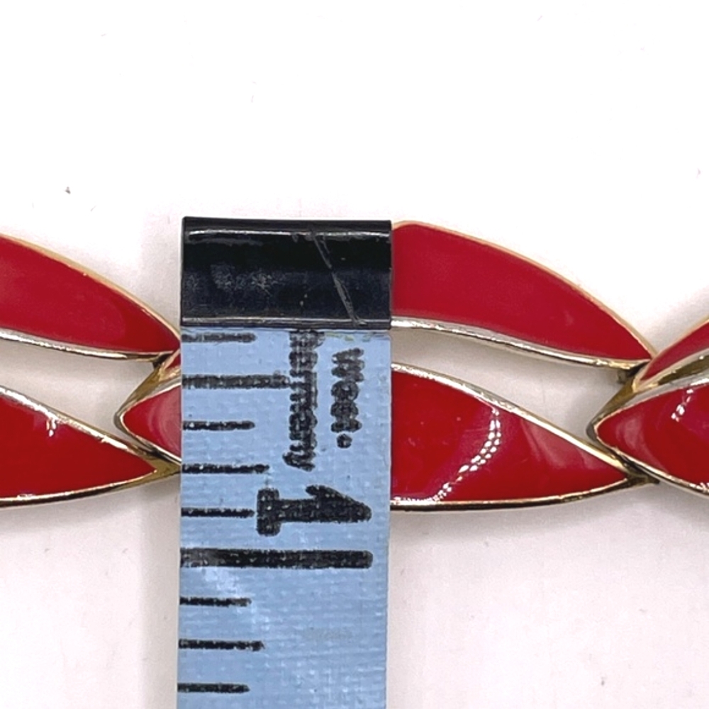 Trifari Signed Vintage Red Enamel Link Bracelet - Picture 6 of 13